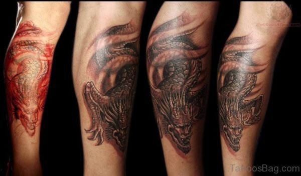 Asian Dragon Tattoo On Leg