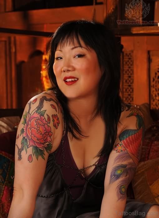 Asian Flower Tattoo Design On Shoulders