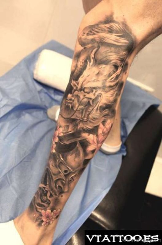 Asian Japanese Tattoo On Leg