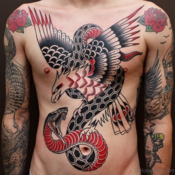 Attarctive Eagle And Snake Tattoo