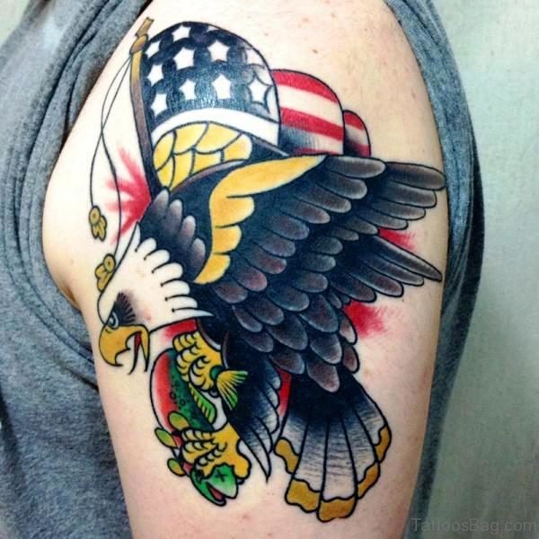 Attractive American Eagle Shoulder Tattoo Design