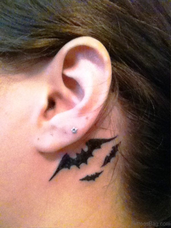 Attractive Bats Tattoo Behind Ears