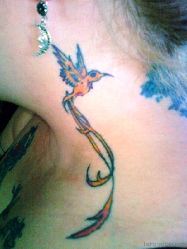 Attractive Bird Tattoo On Neck