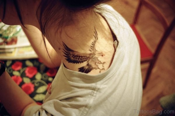 Attractive Black Eagle Tattoo On Neck