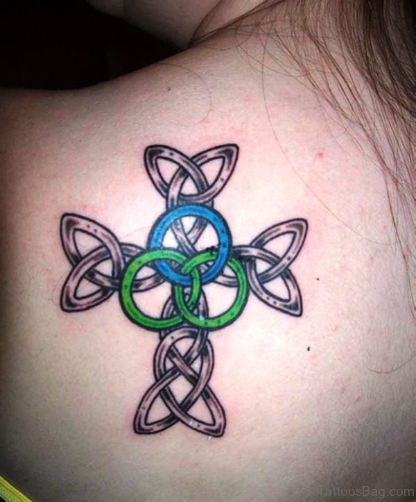Attractive Celtic Cross Tattoo On Back