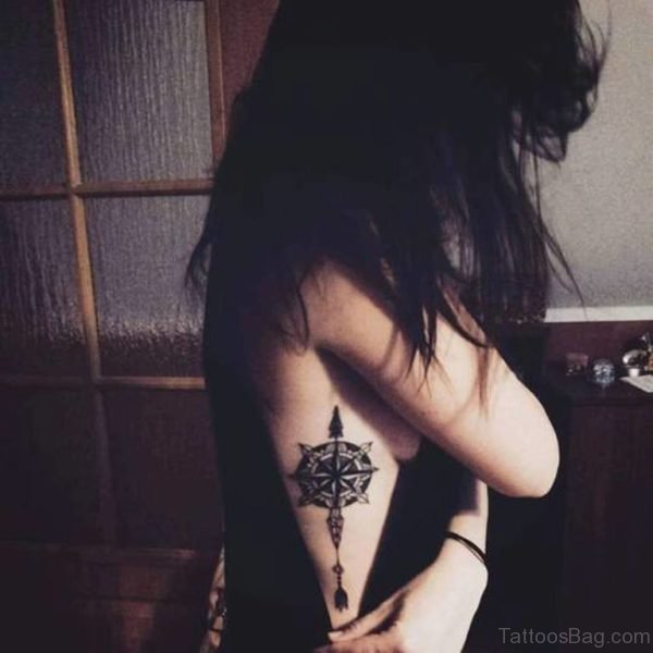 Attractive Compass Tattoo On Rib