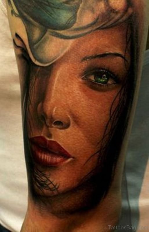 Attractive Female Face Portrait Tattoo
