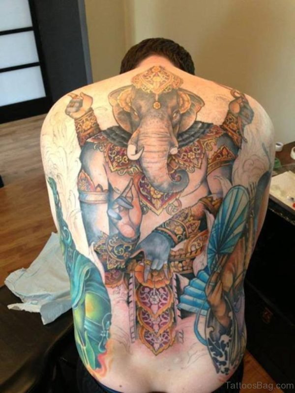 Attractive Ganesha Tattoo On Back