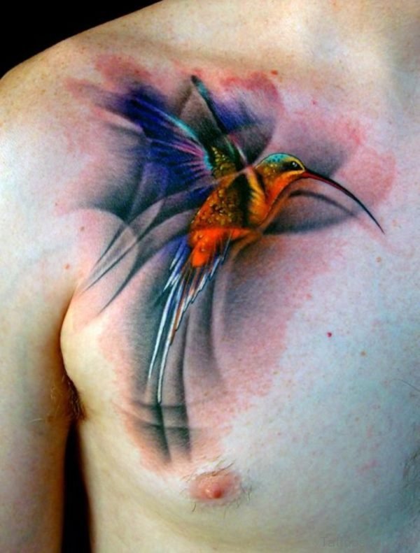 Attractive Hummingbird Tattoo On Chest
