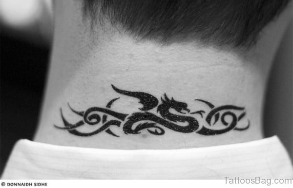 Attractive Tribal Dragon Neck Tattoo
