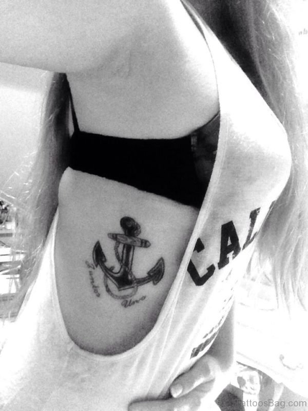 Awesome Anchor Tattoo On Rib
