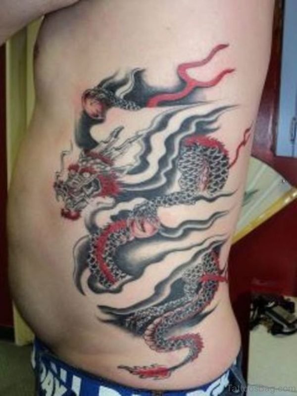 Awesome Asian Dragon Tattoo On Rib Side