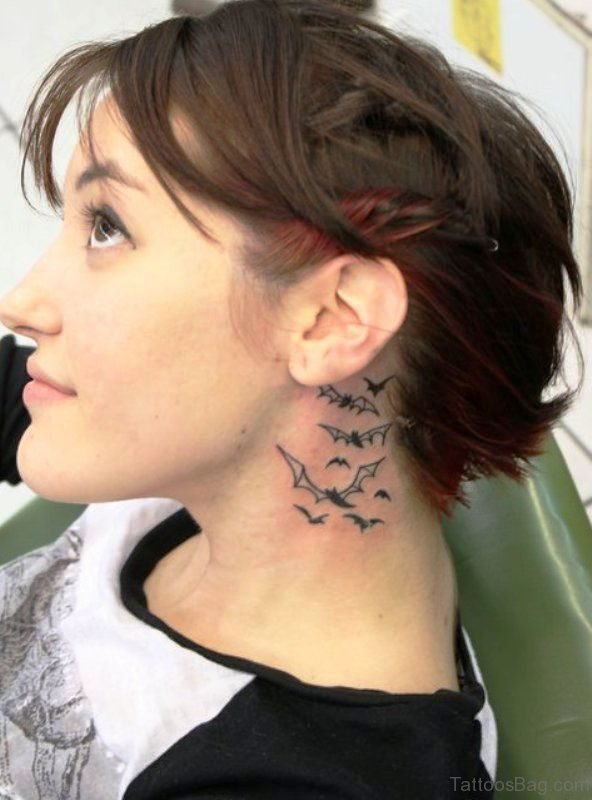 Awesome Bats Tattoo Behind Ears