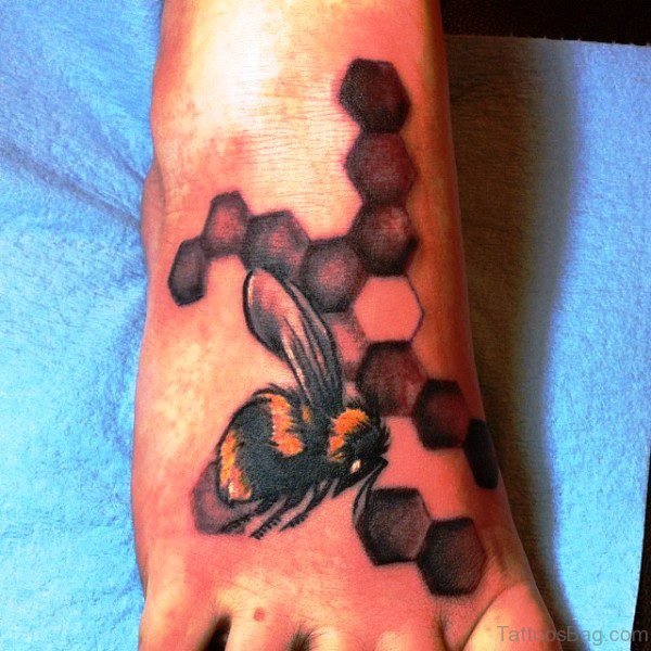 Awesome Bee Tattoo On Foot 
