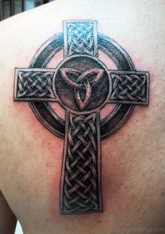 Awesome Celtic Cross Tattoo On Back
