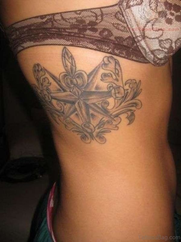 Awesome Compass Tattoo Design On Rib