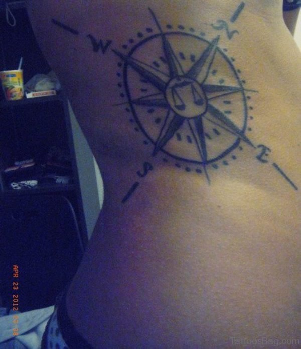 Awesome Compass Tattoo On Rib