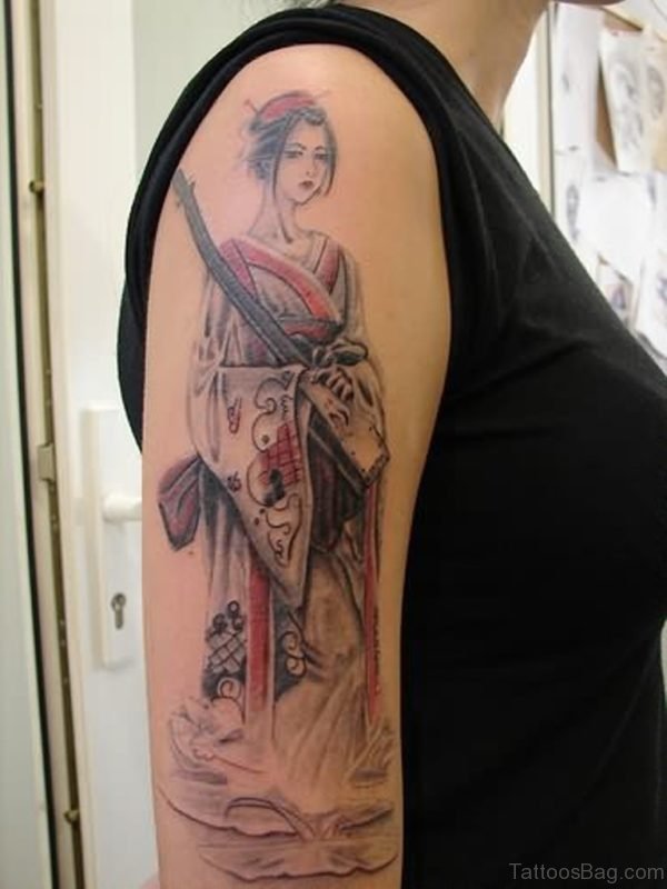 Awesome Geisha Tattoo OPn SHoulder