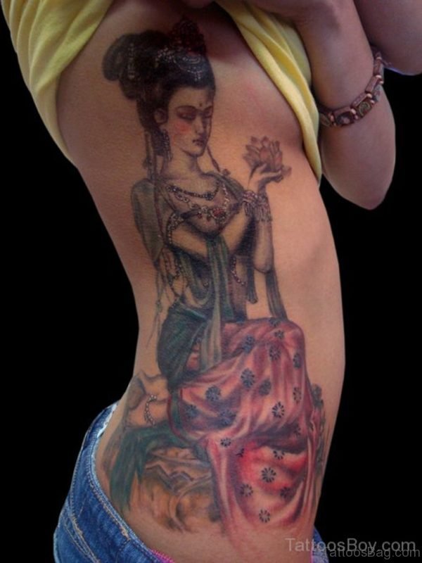 Awesome Geisha Tattoo On Rib