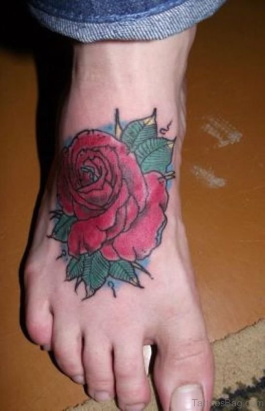 Awesome Rose Tattoo Design On Ankle