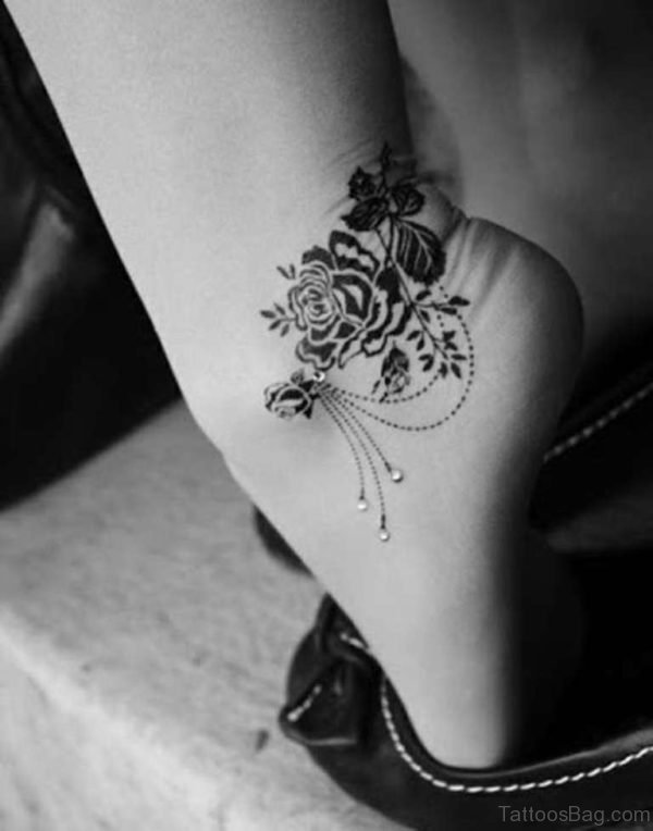 Awesome Rose Tattoo On Ankle
