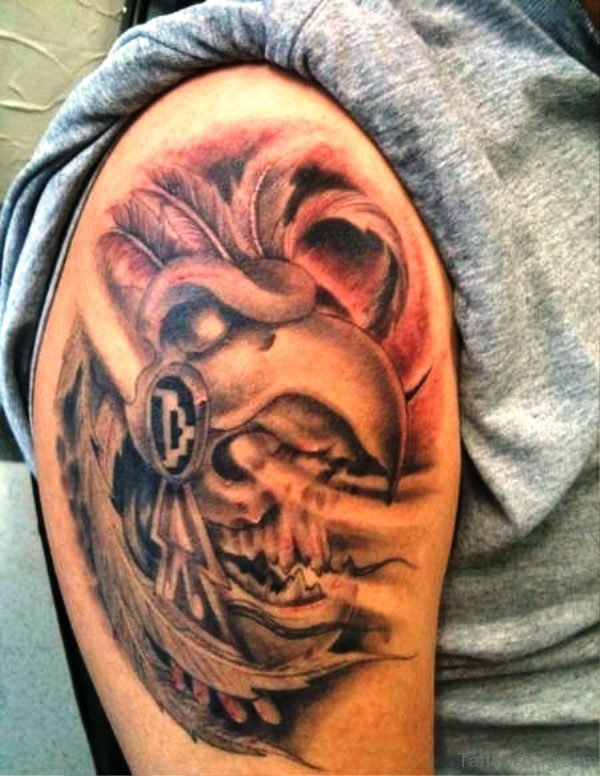 Aztec Eagle Head Shoulder Tattoo