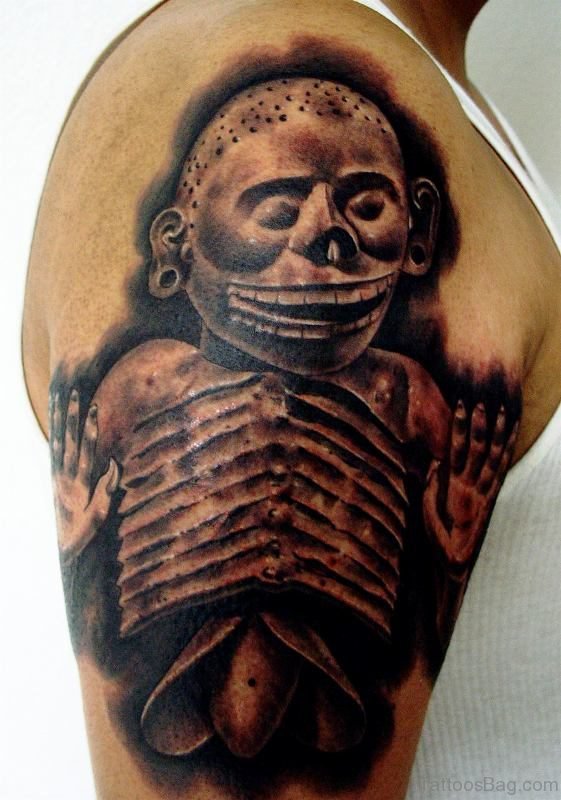 Aztec Skull Tattoo Right Shoulder