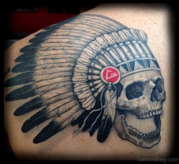 Black And Grey Native American Skull 