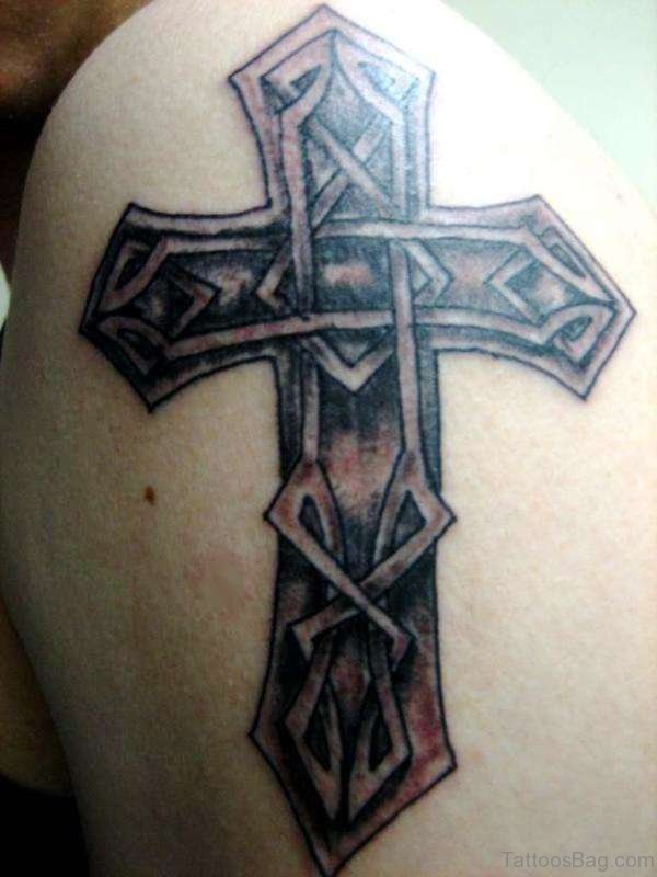 Black Cross Shoulder Tattoo
