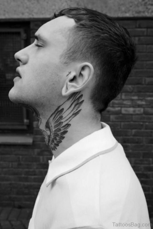 Balck Eagle Tattoo On Neck