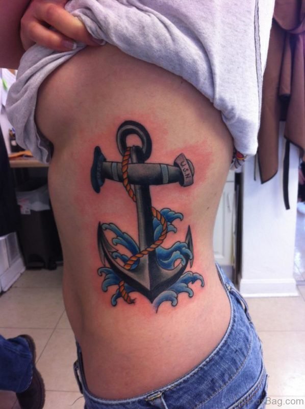 Beautiful Anchor Tattoo On Rib