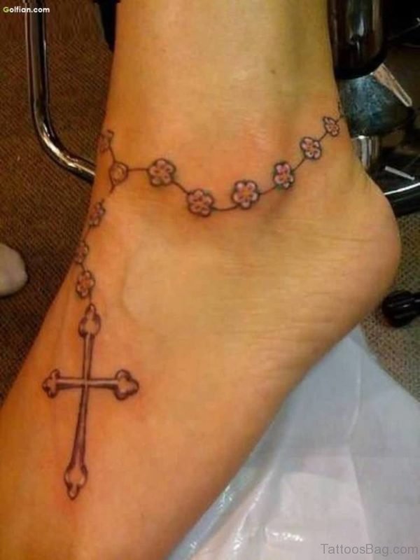 Beautiful Ankle Bracelet Cross Tattoo Design