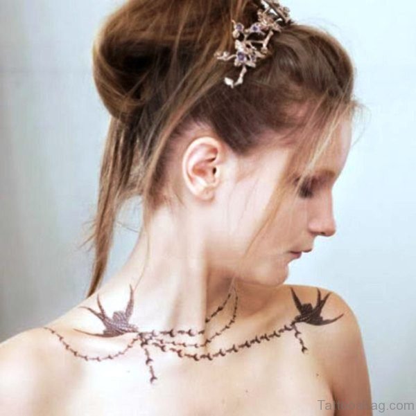Beautiful Birds Tattoo Design On Neck