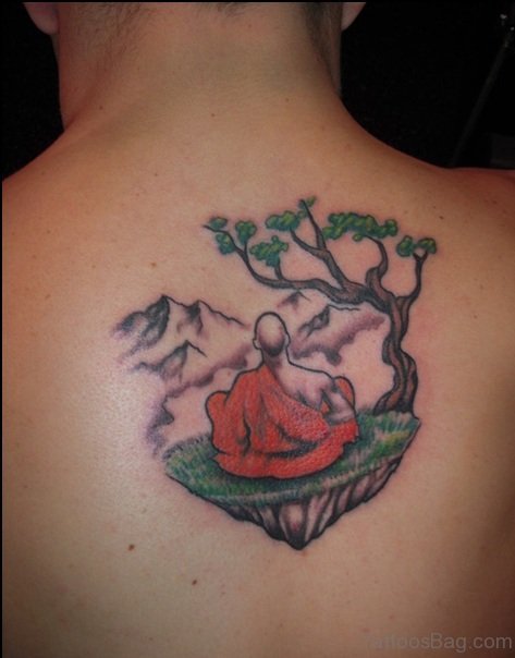 Beautiful Buddhist Tattoo On Upper Back