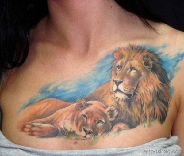 Beautiful Colored Lion Tattoo