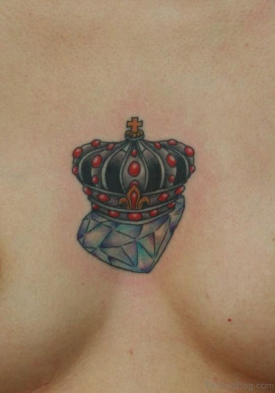 Beautiful Crown And Diamond Tattoo