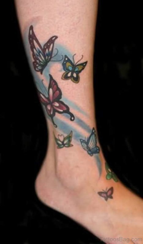 Beautiful Flying Butterfly Tattoo On Ankle
