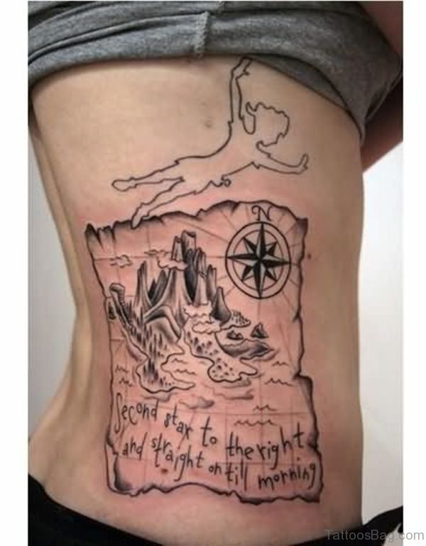 Beautiful Girl Rib Side Map Tattoo