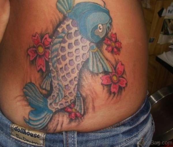 Beautiful Koi Fish Tattoo On Side Rib