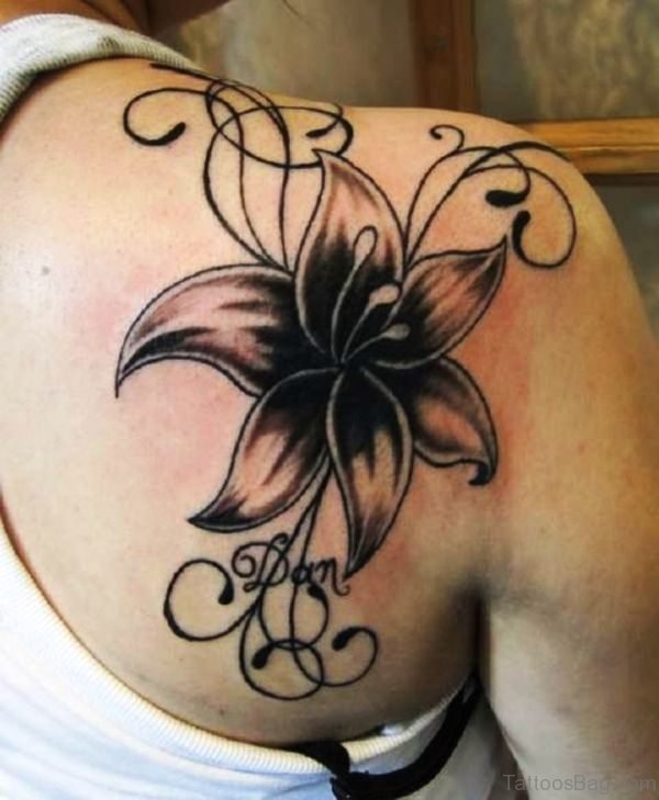 Beautiful Lily Flower Tattoo On Shoulder