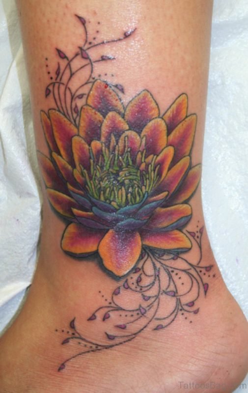 Beautiful Lotus Tattoo On Ankle
