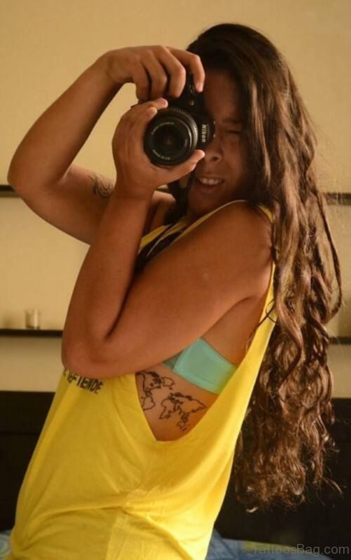 Beautiful Map Tattoo On Rib