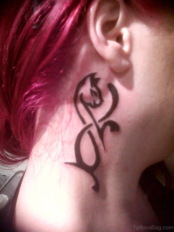 Beautiful Neck Tattoo Of Cat