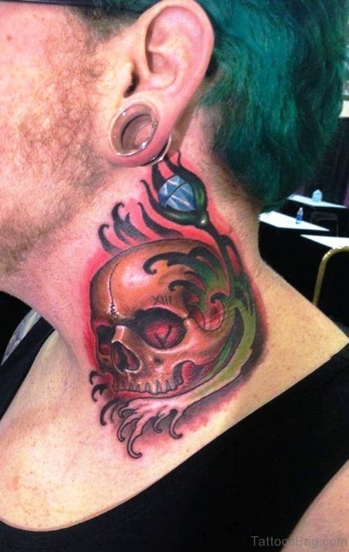 Beautiful Skull Neck Tattoo