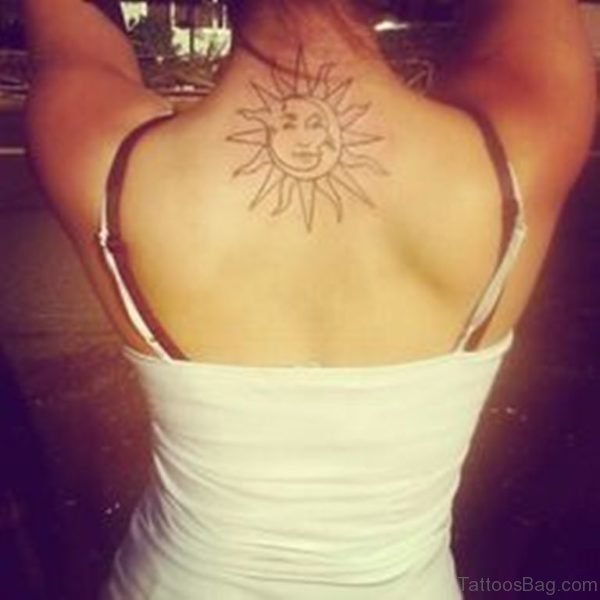 Big Sun Tattoo On Neck Back