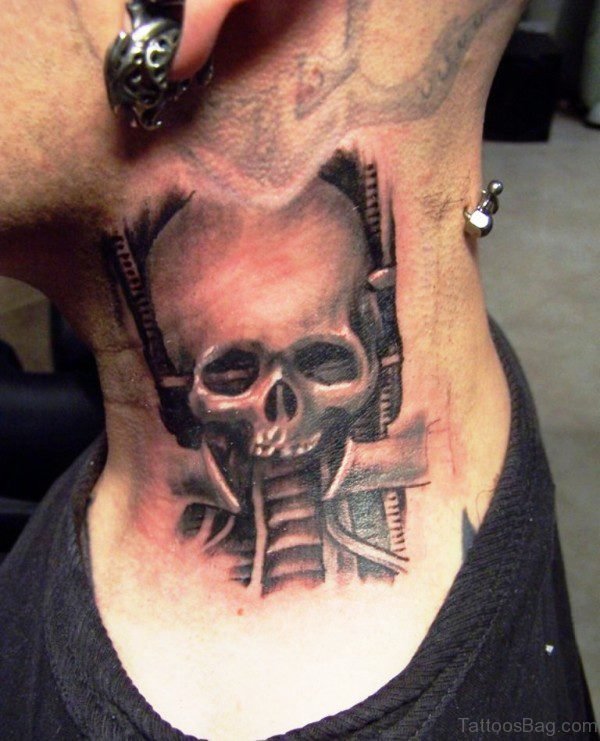 Bio Skull Neck Tattoo