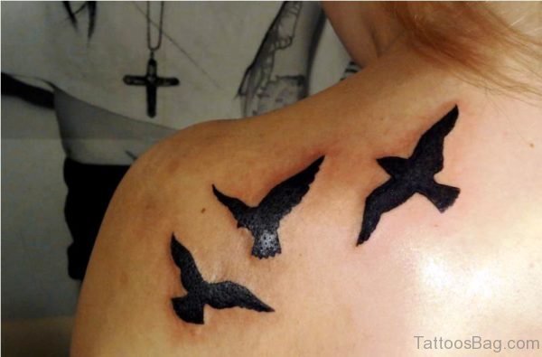 Birds Tattoo On Left Shoulder