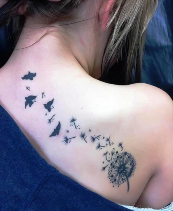 Birds With Dandelion Tattoo On Shoulder