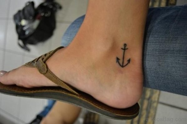 Black Anchor Tattoo On Ankle