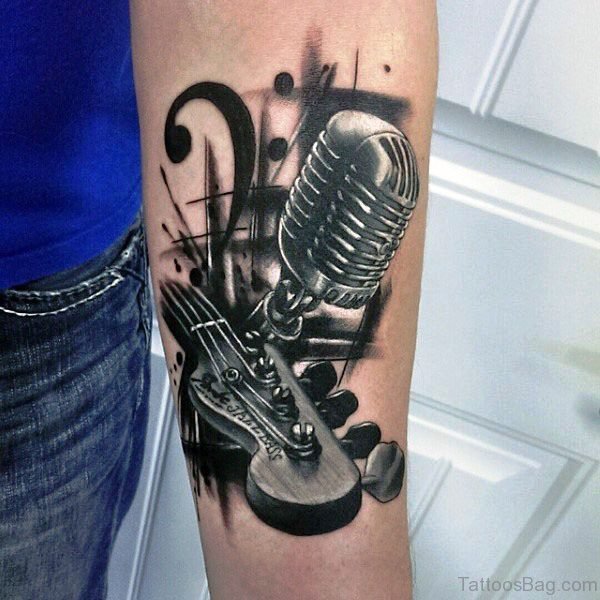 Black And Grey Guitar With Mic